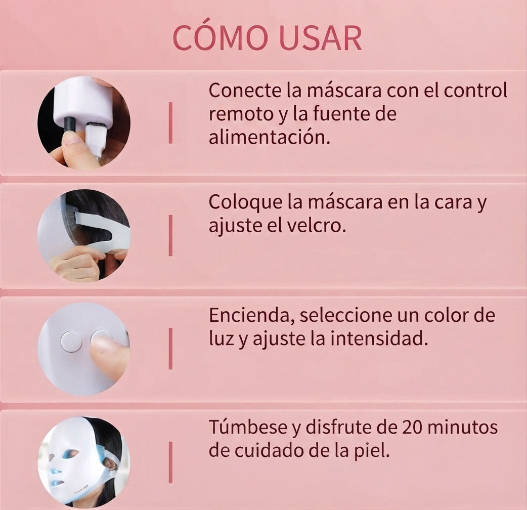 Mascarilla LED de Fototerapia Facial - 7 Colores de Luz