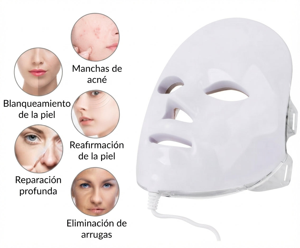Mascarilla LED de Fototerapia Facial - 7 Colores de Luz